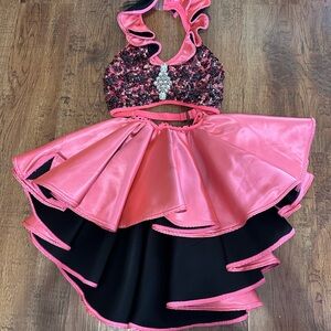 Pink and Black Dance Costume with Dramatic Skirt